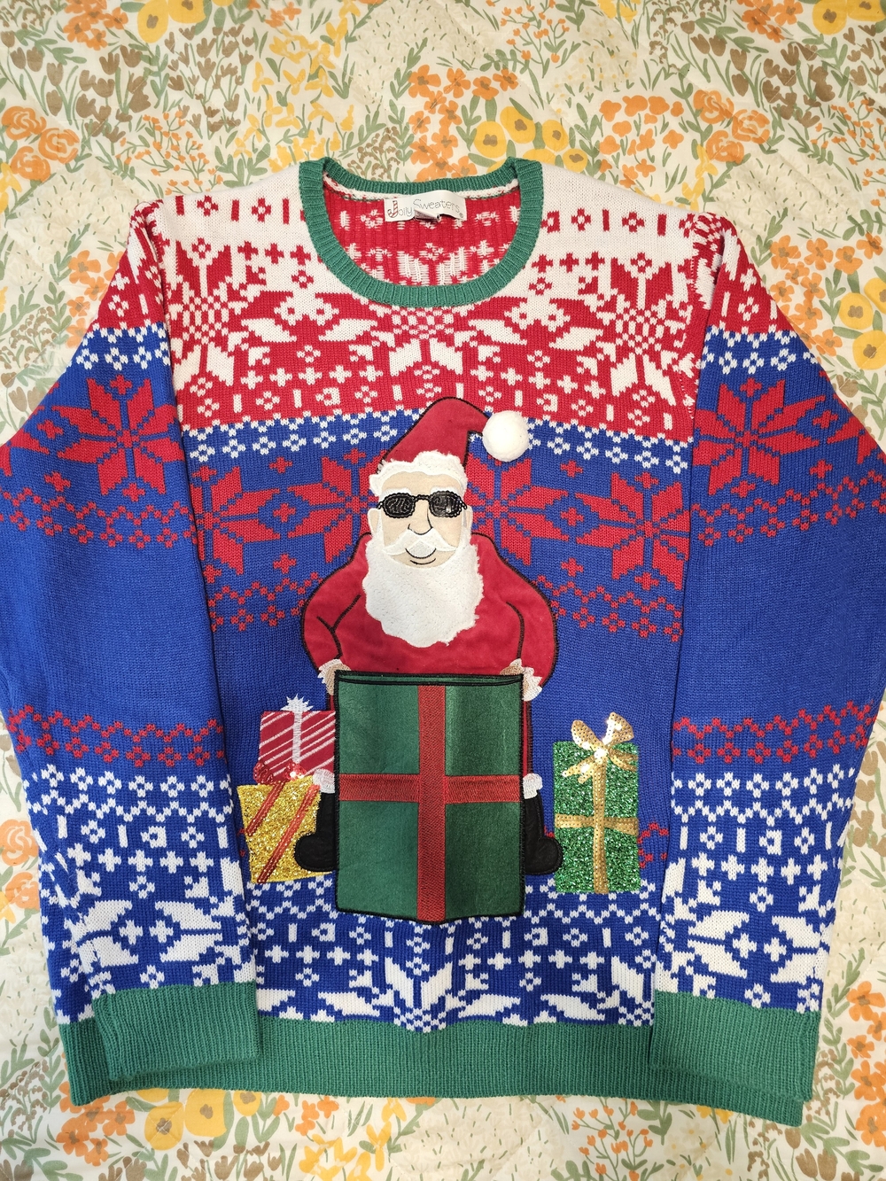 Festive Blue & Red Santa Christmas Sweater